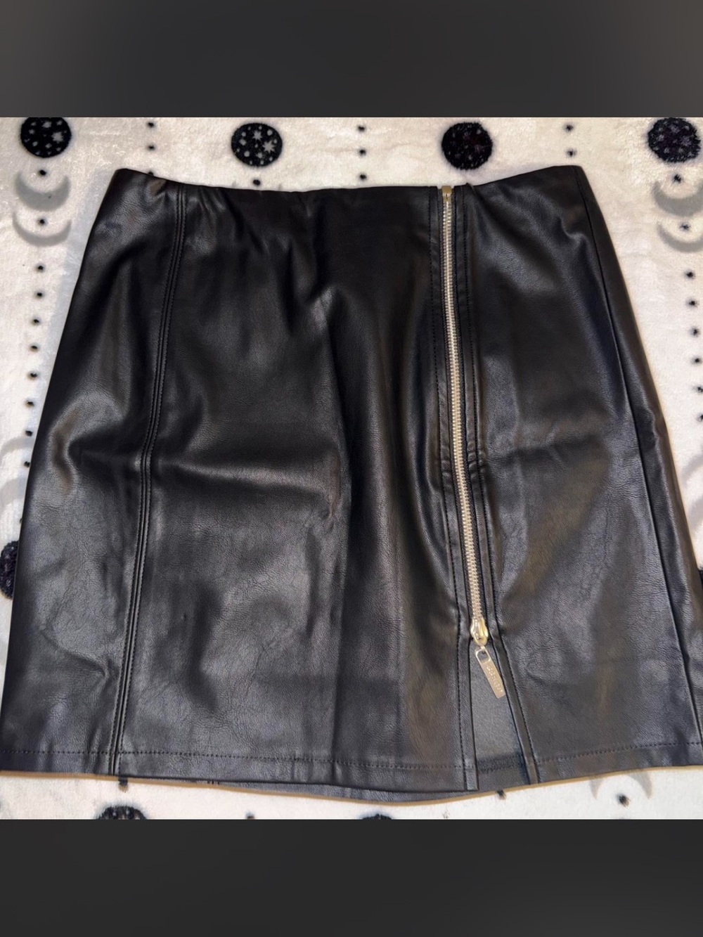 GUESS Black Faux Leather Skirt with Exposed Gold Zip